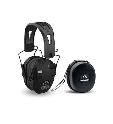 Walkers Razor Slim Quad Electronic Earmuffs with Bluetooth Technology (Black) with Hearing Protection Case