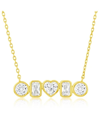Sterling Silver, Multi-Shaped Bezel-Set Cz Bar Necklace