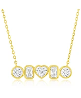 Sterling Silver, Multi-Shaped Bezel-Set Cz Bar Necklace