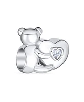 Bling Jewelry Valentine Heart Teddy Bear Cz Charm Bead for Tween Daughter Sterling Silver Bracelet