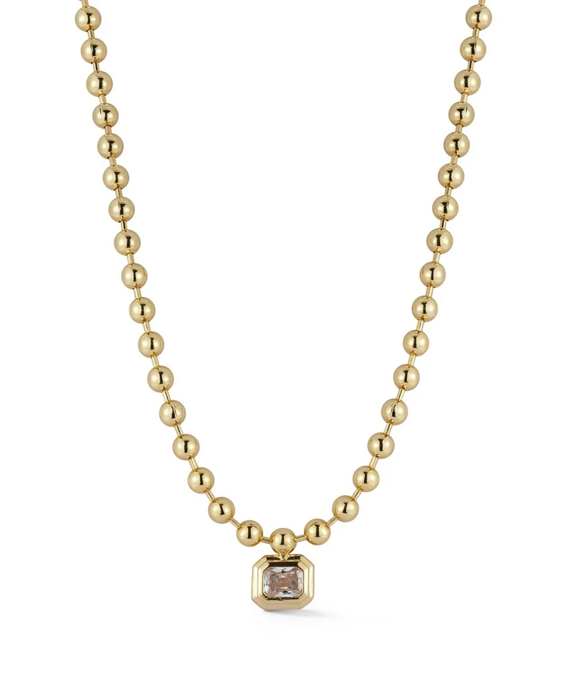 Rachel Zoe Gold Plated Emerald Cut Crystal Pendant Necklace