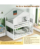 Bunk Bed for Kids with Roof and Lockable Window