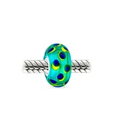 Bling Jewelry Glass Charm Bead Murano Green Yellow Spotted Circles Sterling Silver Core Spacer