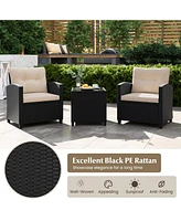 3 Pieces Patio Furniture Set with Tempered Glass Coffee Table