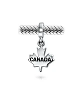 Bling Jewelry Canadian Maple Leaf Dangle Charm Bead for European Bracelet Oxidized Silver