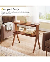 Tribesigns Narrow Side Table for Living Room, Farmhouse End Table with 2-Tier Storage Shelf and Solid Wood Legs