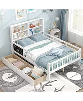 Bed Frame with 2 Drawers and Bookcase for Boys and Girls-Full Size