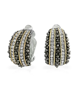 Bling Jewelry Bali Style Caviar Beading Crystal Half Hoop Clip-On Earrings 14K Gold Plated Brass