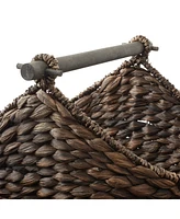 Casafield Toilet Paper Magazine Storage Basket with Roll Holder, Natural - Woven Water Hyacinth Wicker Bathroom Bin