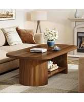 Tribesigns Oval Coffee Table, Mid-Century 2-Tier Coffee Table with Storage Shelf