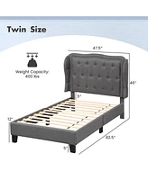 Bed Frame with Button Tufted Wingback Headboard and Storage Space