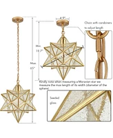 Moose Brass Moravian Star Pendant Lights Seeded Glass Shade, 15-Inch, 1-Light