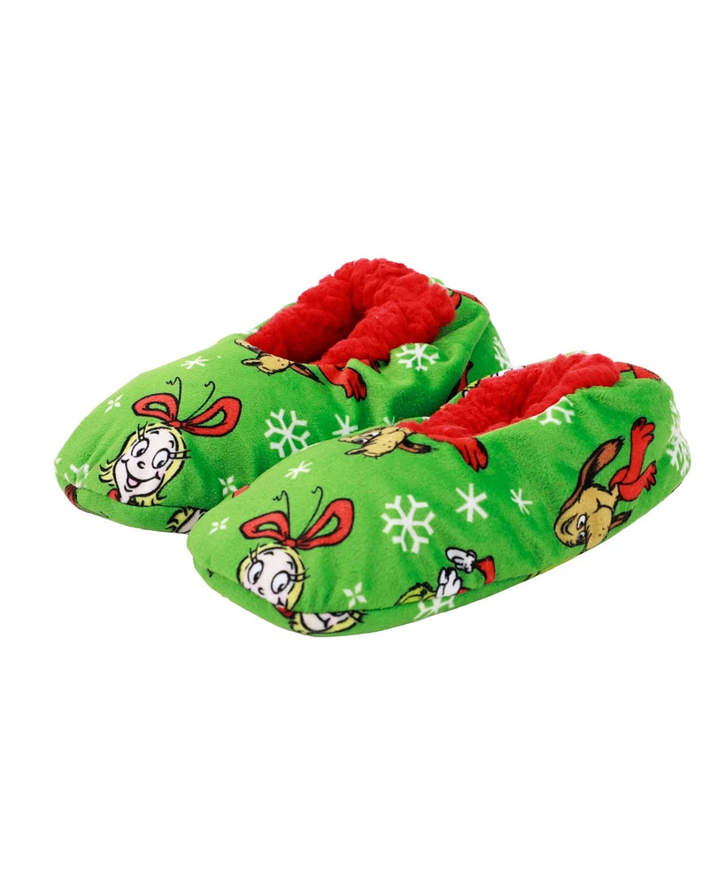 The Grinch Boys All-Over Character Print Youth Green Slipper Socks-Small