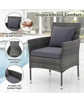 Gymax 3-Piece Patio Furniture Set Pe Wicker Conversation Bistro w/ A Tempered Glass Table