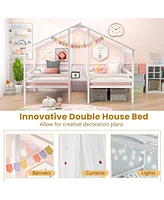 Double Wooden Bed Frames with Built-in Table for Kids