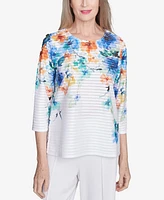 Alfred Dunner Women's Nantucket Textured Floral Neckline Top