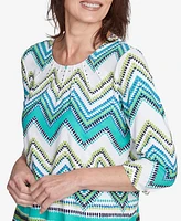 Alfred Dunner Women's Nantucket Pleated Neckline Chevron Top