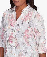 Alfred Dunner Women's Estate of Mind Collared Button Front Hydrangea Top