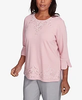 Alfred Dunner Women's Estate of Mind Lace Cutout Split Sleeve Top