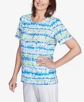 Alfred Dunner Women's Parrot Cay Tie Dye Chicklet Crew Neck Top