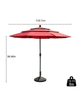 10 Ft Patio Umbrella 3-Tier Outdoor Patio Table Umbrella Large Umbrella Pool Umbrella For Deck, Pool, Garden, Patio-Red