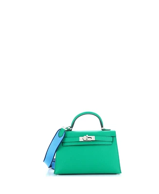 Pre-Owned HERMES 20 Kelly Mini Ii Amazone Handbag Green Epsom with Palladium Hardware