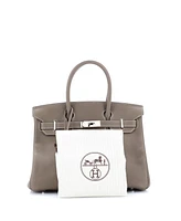 Pre-Owned HERMES Birkin 30 Handbag Grey Clemence with Palladium Hardware