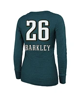 Majestic Women's Saquon Barkley Midnight Green Philadelphia Eagles Super Bowl Lix Player Name Number Tri-Blend Long Sleeve Scoop Neck T-Shirt