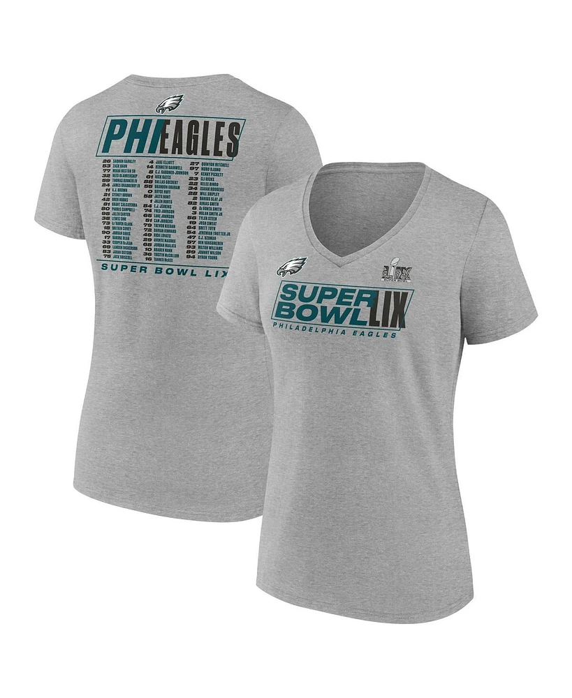 Fanatics Women's Heather Gray Philadelphia Eagles Super Bowl Lix Roster V-Neck T-Shirt