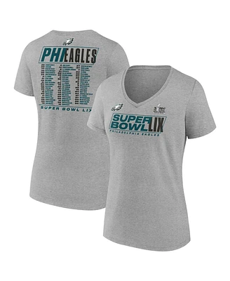 Fanatics Women's Heather Gray Philadelphia Eagles Super Bowl Lix Roster V-Neck T-Shirt