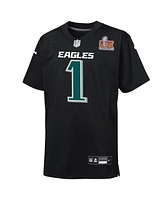 Nike Big Boys and Girls Jalen Hurts Carbon Black Philadelphia Eagles Super Bowl Lix Patch Fashion Game Player Jersey