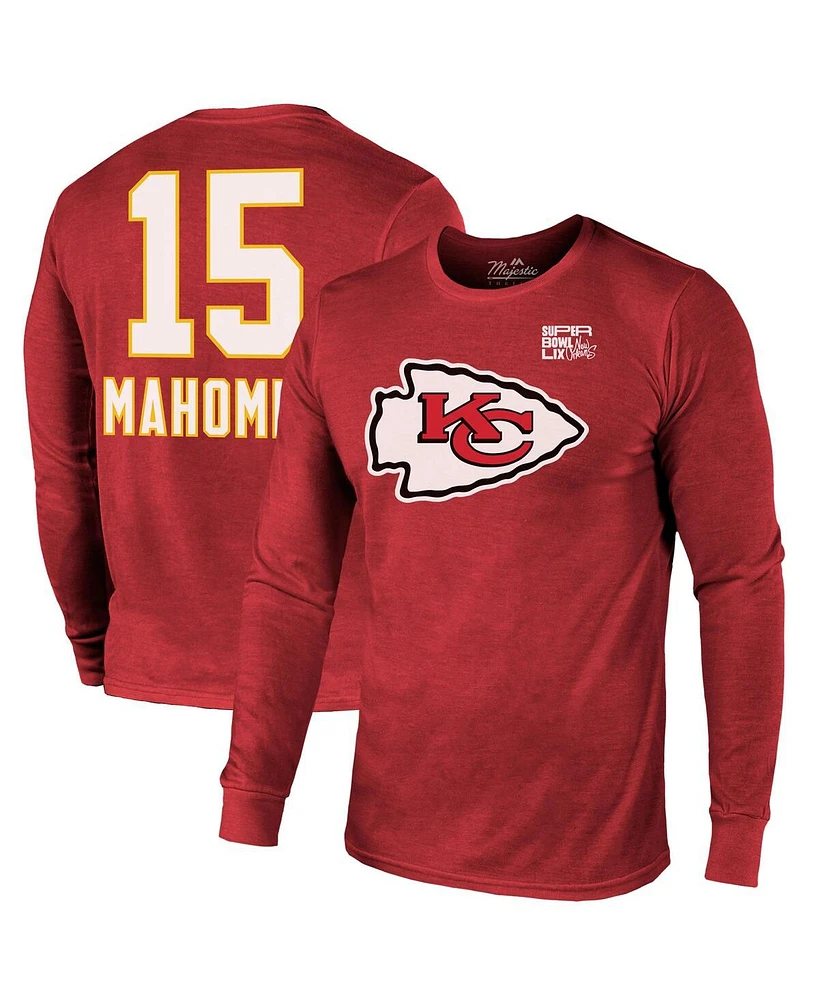 Majestic Men's Patrick Mahomes Red Kansas City Chiefs Super Bowl Lix Player Name Number Tri-Blend Long Sleeve T-Shirt