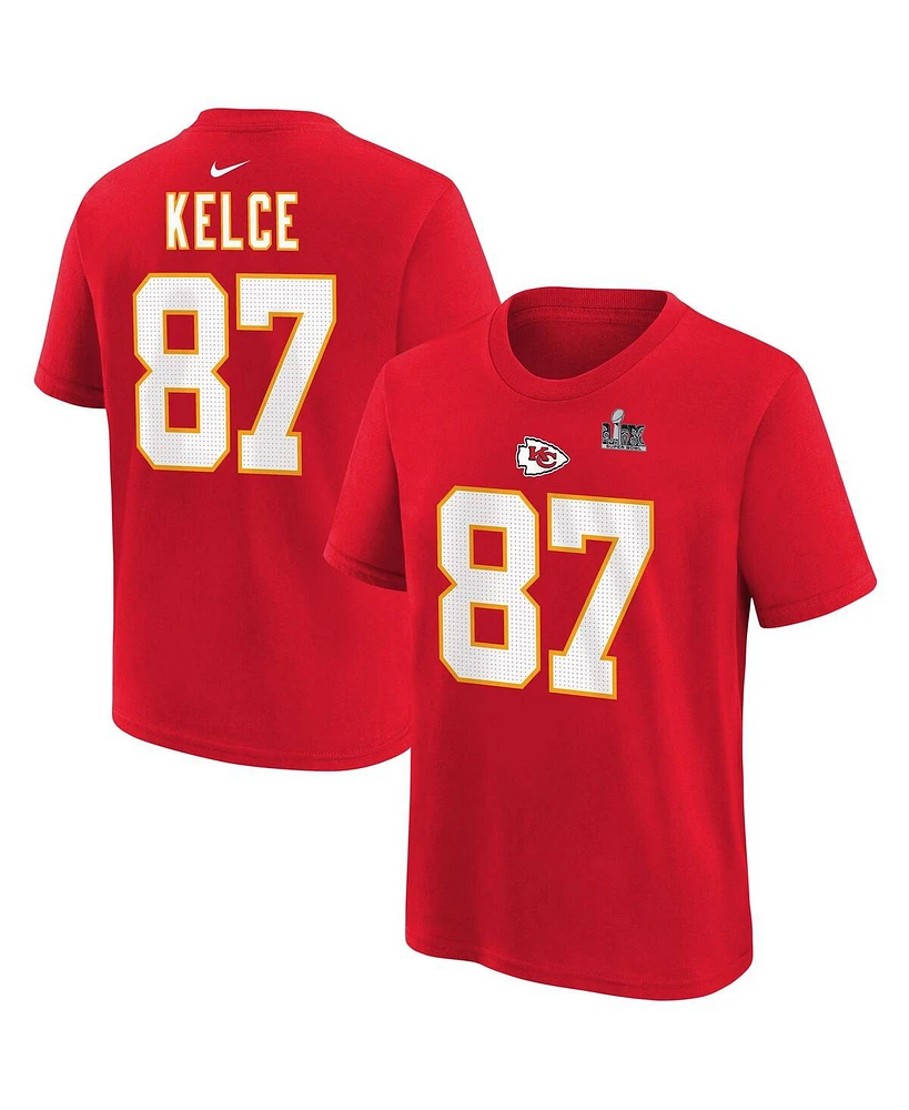 Nike Big Boys and Girls Travis Kelce Red Kansas City Chiefs Super Bowl Lix Player Name Number T-Shirt