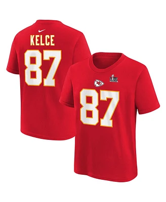 Nike Big Boys and Girls Travis Kelce Red Kansas City Chiefs Super Bowl Lix Player Name Number T-Shirt