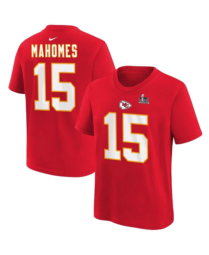 Nike Big Boys and Girls Patrick Mahomes Red Kansas City Chiefs Super Bowl Lix Player Name Number T-Shirt