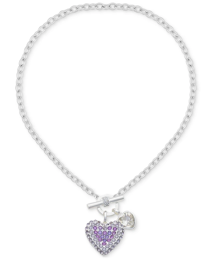 Guess Crystal Heart Charms Toggle Necklace, 18"