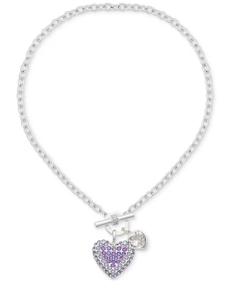 Guess Crystal Heart Charms Toggle Necklace, 18"