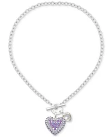 Guess Crystal Heart Charms Toggle Necklace, 18"