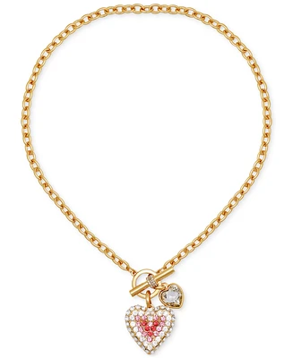 Guess Crystal Heart Charms Toggle Necklace, 18"