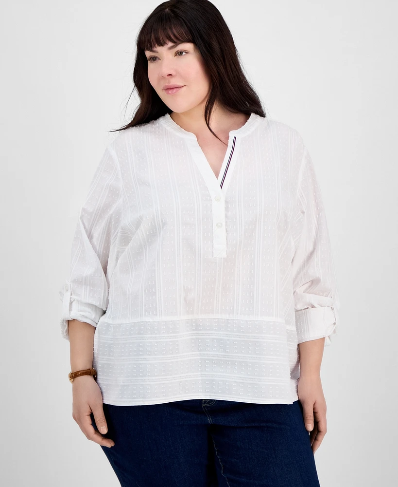 Tommy Hilfiger Plus Cotton Metallic Clip-Dot Popover Tunic, Exclusively at Macy's