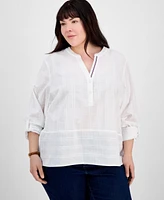 Tommy Hilfiger Plus Cotton Metallic Clip-Dot Popover Tunic, Exclusively at Macy's