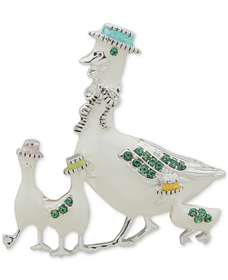 Anne Klein Silver-Tone Multi-Stone Geese Family Pin