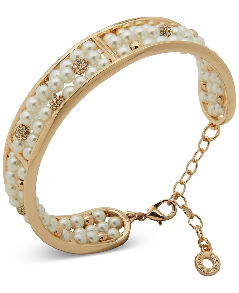 Anne Klein Gold-Tone Imitation Pearl & Crystal Fireball Cuff Bracelet