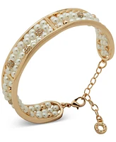 Anne Klein Gold-Tone Imitation Pearl & Crystal Fireball Cuff Bracelet