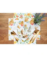 Spring Flora Easter Bunny Rabbit Hardboard Rectangle Placemats, Set of 6