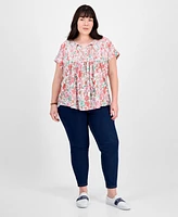 Tommy Hilfiger Plus Floral-Print Pintucked Top, Exclusively at Macy's