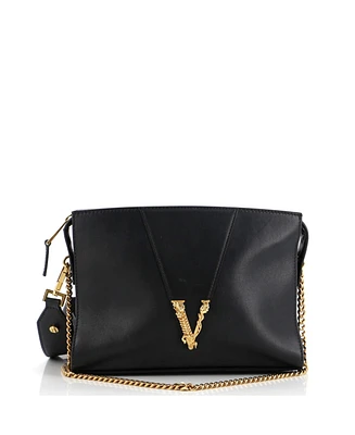 Pre-Owned Versace Small Virtus Zip Chain Shoulder Bag Leather