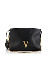 Pre-Owned Versace Small Virtus Zip Chain Shoulder Bag Leather