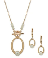 Anne Klein Gold-Tone Imitation Pearl Open Circle Pendant Necklace & Earrings Set