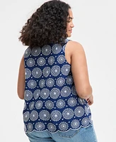On 34th Trendy Plus Cotton Eyelet Split-Neck Tank, Exclusively at Macy's